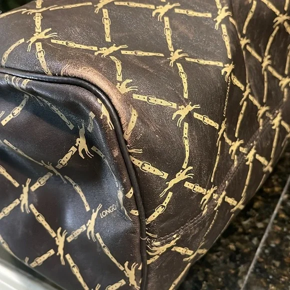 Longchamp Lattice double buckle horse jump brown speedy bag Authentic Vintage - Picture 8 of 17